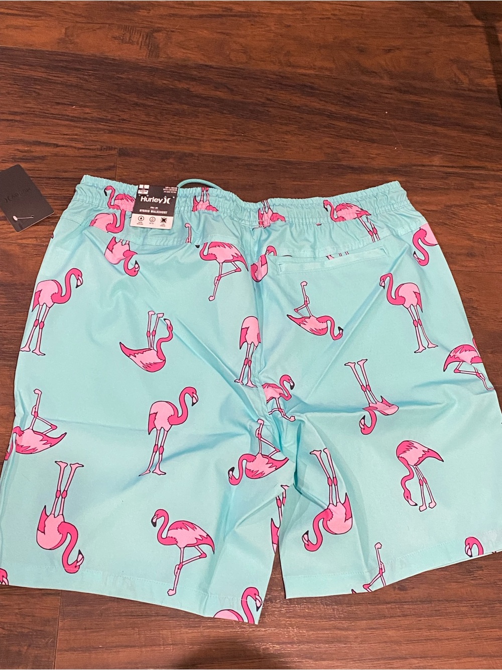 Hurley Aqua Blue Swim Shorts with Pink Flamingo Print - Picture 3 of 7